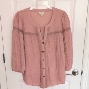 Perch By Blu-Pepper Split V Neck Button Down Crepe Blouse - 2X